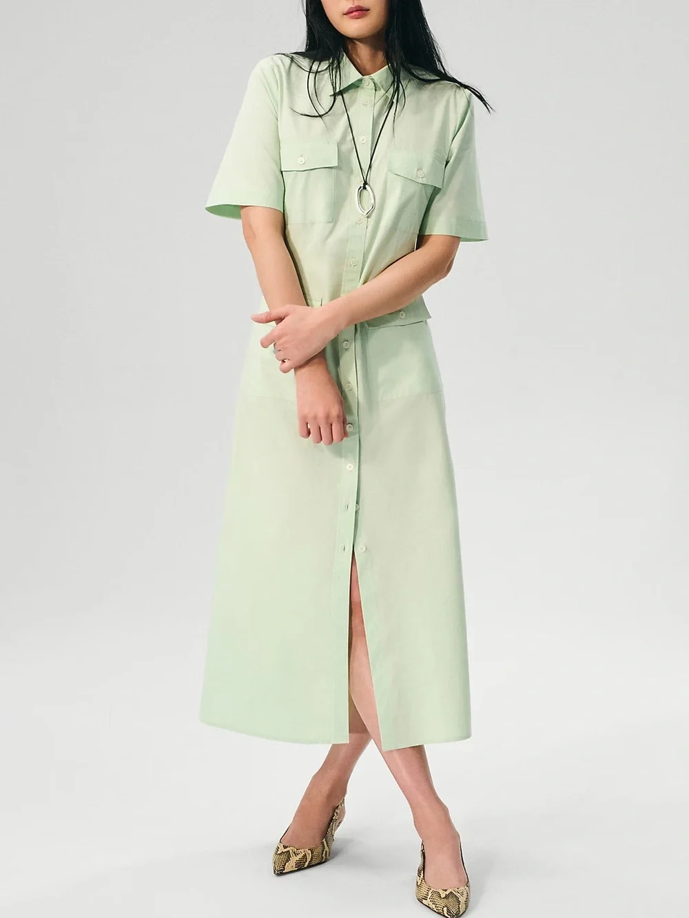 J. Crew Utility Cotton MIDI Shirt Dress Mint Green Size 6 NWT Classic Minimalist